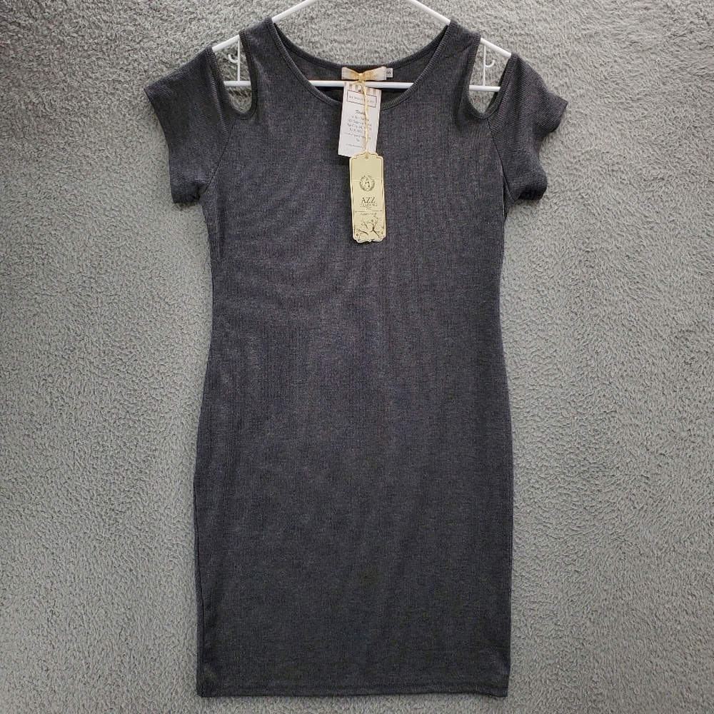 AZZ Trading Cold Shoulder Dress Womens Size Small Gray NWT